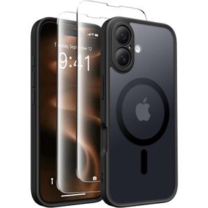 CAPRARO Magnetic Compatible with iPhone 16 Case, Upgraded [Full Camera Protection] [Compatible with MagSafe] Protective Translucent Matte Women Girl Phone Case Cover, Black