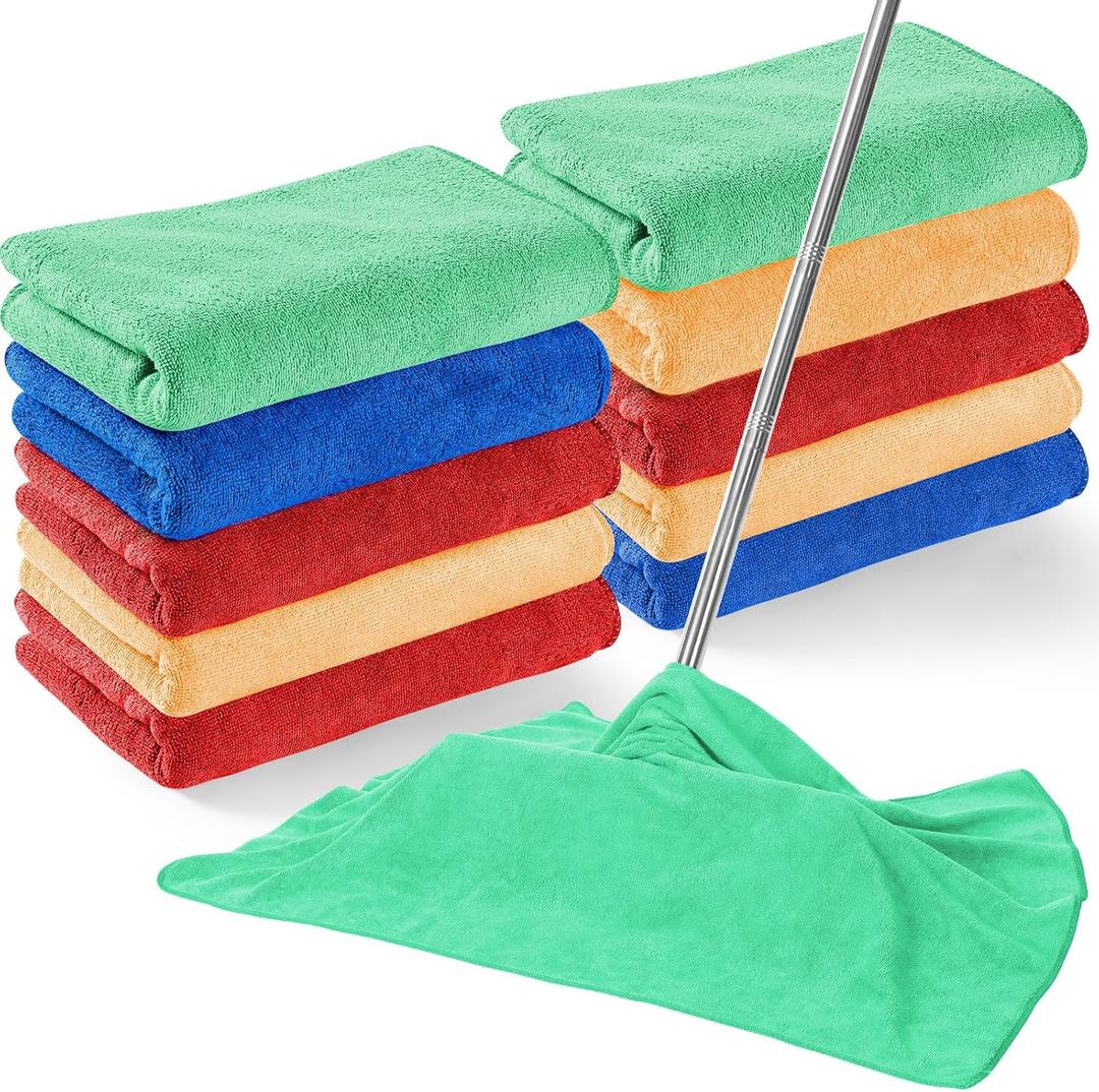 10 Pcs Extra Large Microfiber Cleaning Cloth 30" x 20" Large Floor Microfiber Towel Reusable Washable Free Lint Free Cloth Rag for Squeegee Mop Floor Window Housekeeping (Assorted Color) (Assorted Color)