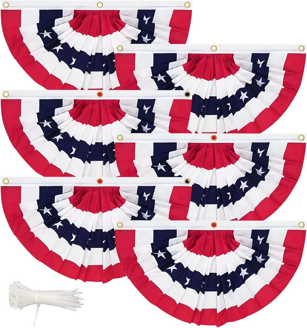Coneatness 4th of July Decorations Huge Bunting Flags 3 x 6 Ft with Grommets, Large American Pleated Fan Banner, Fourth of July Flag USA Patriotic Red White and Blue Decor for Memorial Day Veterans (3x6 Ft-3 Pcs)