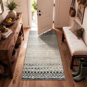 Nailttos 3x5 Rug for Living Room, Ultra Soft Non Slip Moroccan Washable Rug, Distressed Entryway Rugs, Low-Pile Throw Carpet Black Rugs for Bedroom Kitchen Living Room Dinning Room