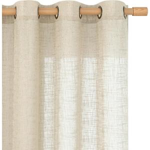 LAMIT Sheer Linen Curtains 84 Inches Long for Living Room, Light Filtering Boho Window Treatments Semi Sheer Neutral Drapes with Bronze Grommet for Bedroom, 52 X 84 Inch, 2 Panels Set, Linen