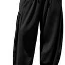 TARSE Womens Baggy Wide Leg Pants Corduroy Casual Drawstring Waist Palazzo Harem Pants with Pockets (Small, Black)