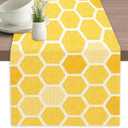 Honeycomb Bee Geometric Table Runner Dresser Scarves Seasonal Linen Tablerunner for Indoor Outdoor Kitchen Home Party Holiday Dining Table Decor 13 X 70 Inch