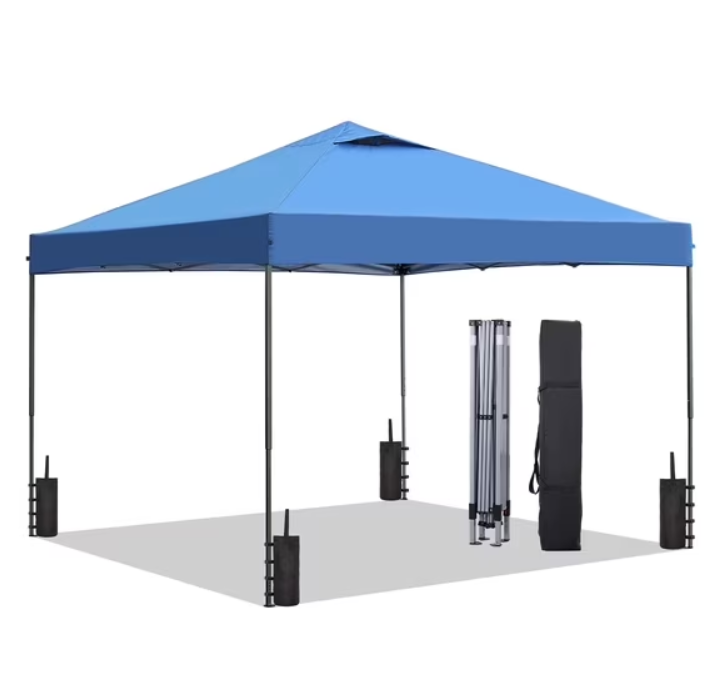 Outdoor Basic 10'x10' Pop up Canopy Tent with Adjustable Height, Outdoor Canopy with 4 Sandbags,for Events, Parties, Gatherings, Camping,Blue
