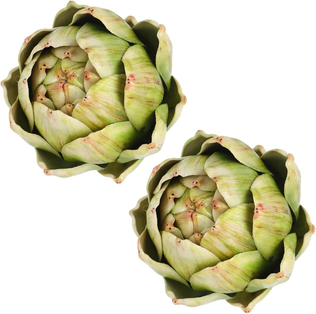 Timgle 2 Pcs Green Artificial Artichokes Fake Vegetables and Fruits for Summer Kitchen Wedding Bowl and Vase Decorations (Large)