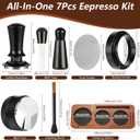 7 PCS Espresso Accessories,Espresso Tamper Tools,WDT Tool Espresso Machine Accessories Kit,Coffee Tamper with Wood Espresso Tamping Station,Distributor,Stirrer,Dosing Funnel,Brush,Puck Screen (54mm)