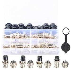Aviation Plug Connector GX16 2 3 4 5 Pin Panel Metal Mount Circular Aviation Connector Adapter Male Female Plug Socket with Waterproof Cap, Pack of 60
