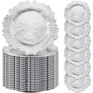 Tanlade 100 Pcs Silver Reef Charger Plates Bulk 13'' Plastic