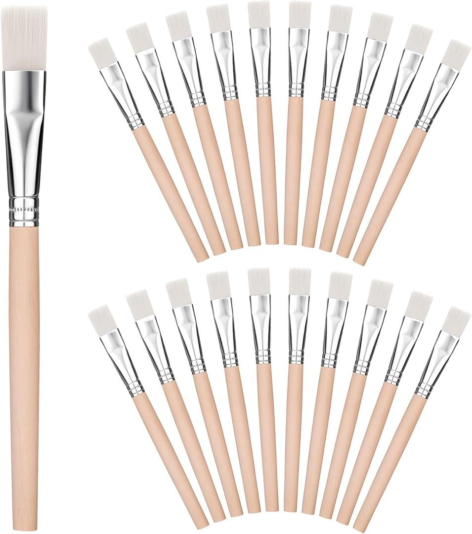 20Pcs 3/5 Inch Flat Paint Brushes, Wood Paint Brush, Watercolor Paint Brush, Small Paint Brushes with Wooden Handle, Craft Paint Brushes for Watercolor, Oil, Crafts, Face Body Art, Acrylic, White