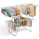 APEXCHASER Clothes Drying Rack with 4 Wings, Stainless Steel Drying Rack Clothing with Sock Clips, Metal Connectors, Height-Adjustable, Foldable Laundry Drying Rack, Indoor Outdoor Use, No Assembly