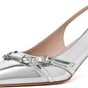 Mostrin Kitten Heels for Women Pointed Toe Pumps Patent Leather Low Heel Slingback Heels with Buckle Dress Shoes for Dating Party Working (8, Silver)