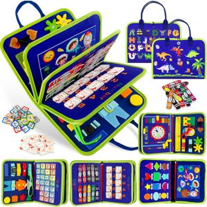 Toddler Busy Board Montessori Toys for 1 2 3 4 Year Old Boy Girl Birthday Gift, Sensory Toys for Toddlers Age1-3, Toddler Travel Busy Books for Airplane Car, Educational Preschool Learning Activity