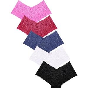 READY TO LOVE Sexy Women's Underwear Lace Shorts V Waist Breathable Cheeky Panties Boyshorts Underwear Women 5 Pack (L)