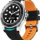 Fullmosa 22mm 20mm 24mm Silicone Watch Bands No Gaps Compatible for Samsung Galaxy Watch 7 6 5 4 3,Galaxy Watch 46mm 42mm,Garmin (Black+Orange)