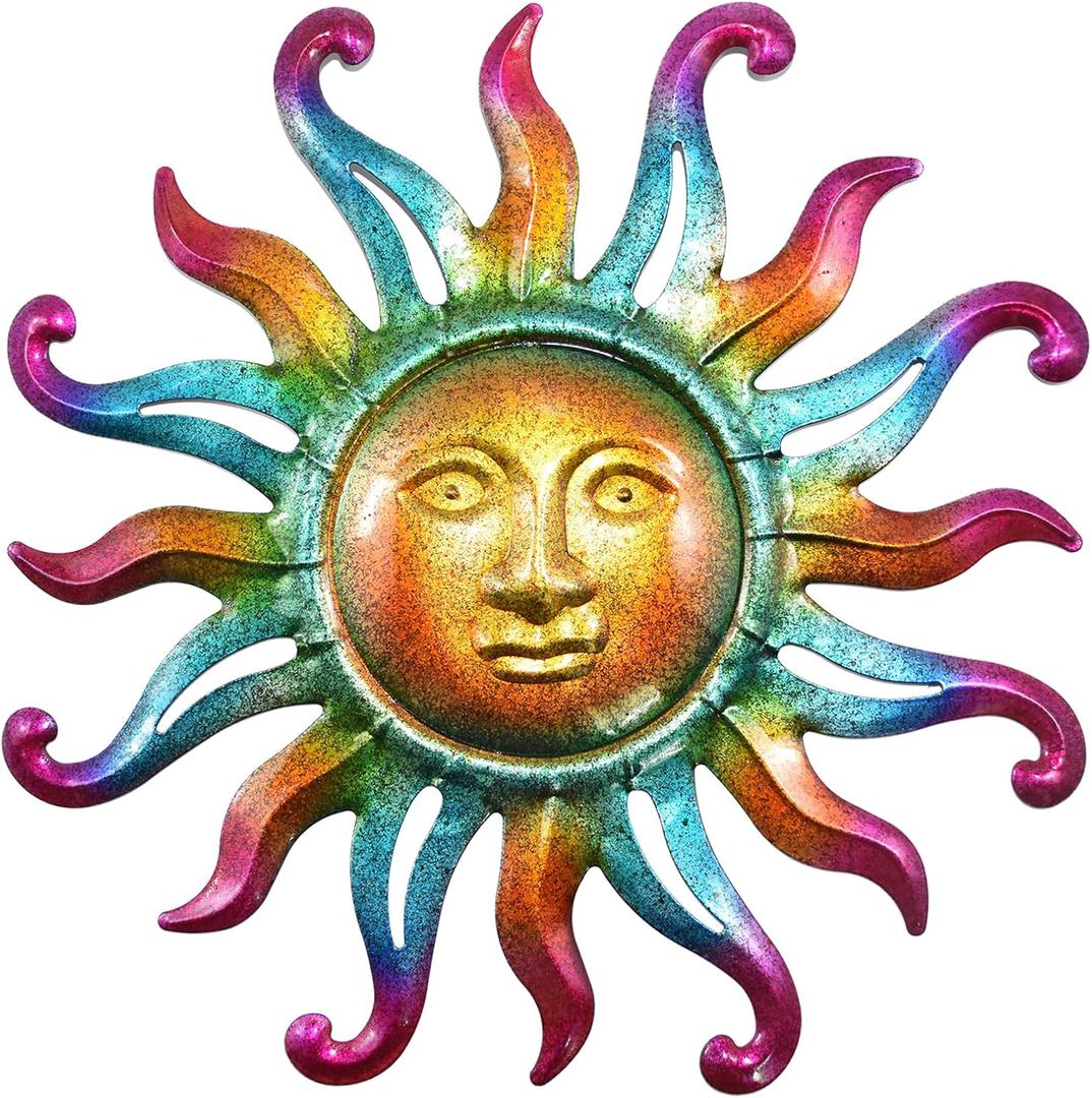MACLARONX Metal Sun Wall Art Decor,15" Sun Face for Outdoor Yard Fence Garden Patio Living Room Home Decorations Farmhouse Indoor Gift for Housewarming, G1 (Green)