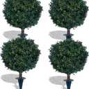 Artificial Boxwood Ball Bush 27" Tree BLONYUVC UV Resistance Rated with Spike. Easy to Push in The Ground.Plant Looks Great in a Planter Anywhere. Indoor/Outdoor Decor 4 Pack