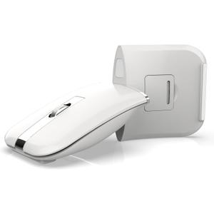 HXMJ- Foldable Bluetooth Travel Mouse,Wireless Portable 2.4G Arc Mice,Multi-Device (Bluetooth+2.4G),360 Rotating Rechargeable Flat Mice for Desktop PC Laptops Tablets-White (White)