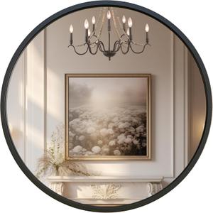 G-LEAF Black Round Mirror 32 inch Circle Mirror for Bathroom Vanity, Entryway, Living Room, Round Bathroom Mirror for Wall