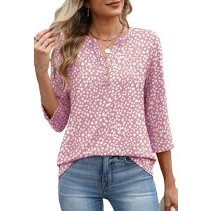XIEERDUO 3/4 Length Sleeve Womens Tops Fashion Clothing V Neck T Shirts Dressy Blouses Business Casual Outfits Tunic Tops (Large)