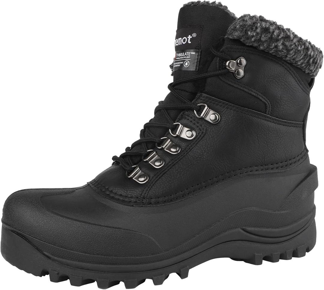 riemot Women's Men's Winter Ankle Boots Waterproof Outdoor Snow Boot Warm Fur Lined Comfortable Non-slip Lace-up Booties for Walking Hiking Trekking Camping Skiing Black (12)