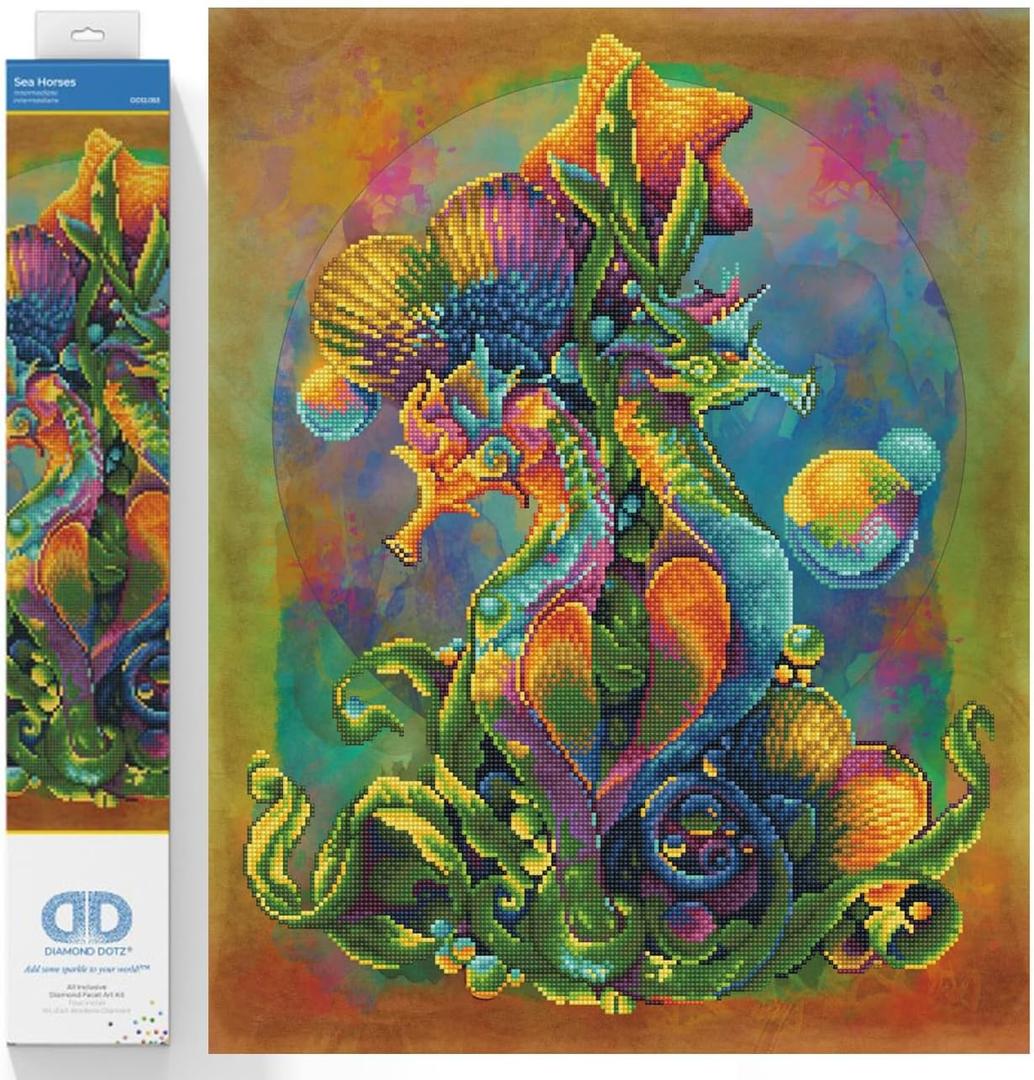 DIAMOND DOTZ Sea Horses Diamond Painting Kits for Adults - Diamond Art Kits a Relaxing Creative Craft Kit with Dotz Gems 20x25 (52 x 66cm, Multicolor)