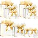 Maitys 10 Set White and Gold Gift Bags Assorted Sizes with Ribbon Greeting Card Tissue Paper (3 Large 12.6", 3 Medium 11", 4 Small 7.5") Luxury Gift Bag for Bridesmaid Wedding Birthday Mother' Day