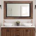 YOSHOOT Rustic Wooden Framed Wall Mirror, Natural Wood and Iron Bathroom Vanity Mirror for Farmhouse Decor, Vertical or Horizontal Hanging, 60" x 36", Brown