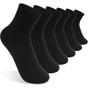 Kids Athletic Crew Socks Seamless Girls Cotton Socks Half Cushioned Quarter Socks for Boys 6 Pairs Black 9-12Y (Black)