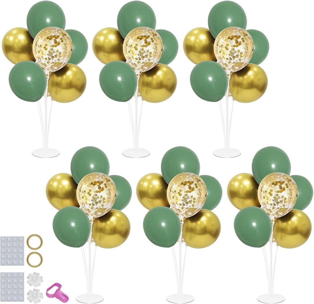 6 Set Balloon Stand with Green and Gold Balloons Centerpiece Table Decorations Birthday Woodland Baby Shower Bridal Shower St.Patrick's Day Easter Christmas New Years Decorations 2025