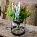 Sowlvenco Vintage Glass Vase for Modern Farmhouse Decor, Primitive Clear Vases with Lights and Artificial Plants, Rustic Country Vase for Shelf, Cottage Style Table Centerpiece