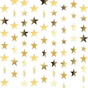 7 Pack 91.8 ft Gold Star Garland Banner Double Side Hanging Star Streamers Paper Star Banner Backdrop for Graduation Birthday Baby Shower Wedding Classroom Party Ceiling Decorations