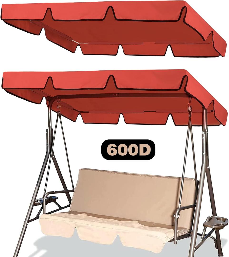 600D Outdoor Swing Canopy Replacement Top,Waterproof Patio Swing Canopy Replacement,3 Seater Porch Swing Canopy Sunshade and Rainproof Canopy(75" W x 52" D x 5.9" H Red)