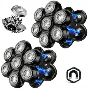 7 Head Magnetic Shaver Head Replacement for Freebird/SHPAVVER/Wyklaus/Cyruzi Head Shaver Bald Men - Universal Fit for Most Brand Shavers, Head & Face Grooming (Black/2Pack)