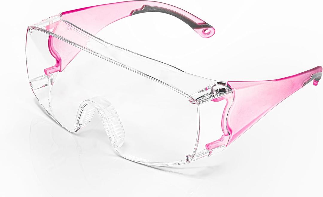 Koziface Safety Glasses for Men and Women White Blue Pink Over Eye Glasses Prescription Anti Fog Clear Lens Side Shields C31