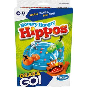 Hasbro Gaming Hungry Hungry Hippos Grab and Go Game, Portable Game for 2 Players, Travel Game for Kids, Includes 2 Chomping Hippos