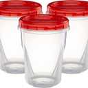 ELEGANT DISPOSABLES (32 Ounce 10 Pack) Twist cap Containers Clear Bottom With Red Top Screw on Lids Twist Top Food Storage Freezer Containers