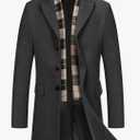 COOFANDY Men's Wool Blend Coat with Detachable Plaid Scarfs Notched Collar Single Breasted Pea Coat Trench Overcoat, Size M