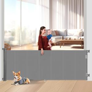 Upgrade 120 inch Retractable Baby Gates Extra Wide with Reinforced Strip Design to Prevent Crawling Through, 10 Foot Retractable Dog Gate, 42" Tall, Retractable Gate for Indoor/Outdoor (Gray)
