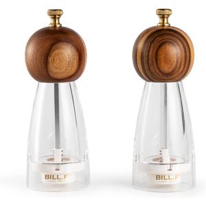 Wood Salt and Pepper Grinders Refillable Set of 2 - Refillable Acrylic Salt Shaker or Pepper Shaker Two 5 oz Salt - Pepper Mill or Salt Mill - Spice Grinder - Easy Clean Ceramic Grinders