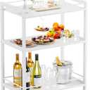 HITNET White Bar Cart, Home Bar Serving Cart, Kitchen Trolley on Wheels with Storage, 3 Tier Rolling Beverage Cart for Living Room Kitchen Home Office, 25.2"W x 15.75"D x 33.46"H