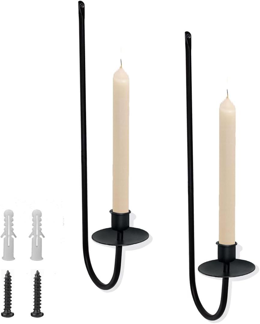 Wall Candle Holder Set of 2, Modern Candle Sconces Wall Mount Metal Holders Hanging Candle Pillar Holder for Living Room, Wedding, Farmhouse, Fireplace, Matte Black