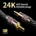 Audiophile HiFi Audio Cable3.5mm to 3.5mm,6N OFC Core,24K Gold-Plated Plugs,with Nylon Braid,AUX Cable,Compatible with Phone,MP4,Speakers,Amplifiers,TV(6.56ft/2m)