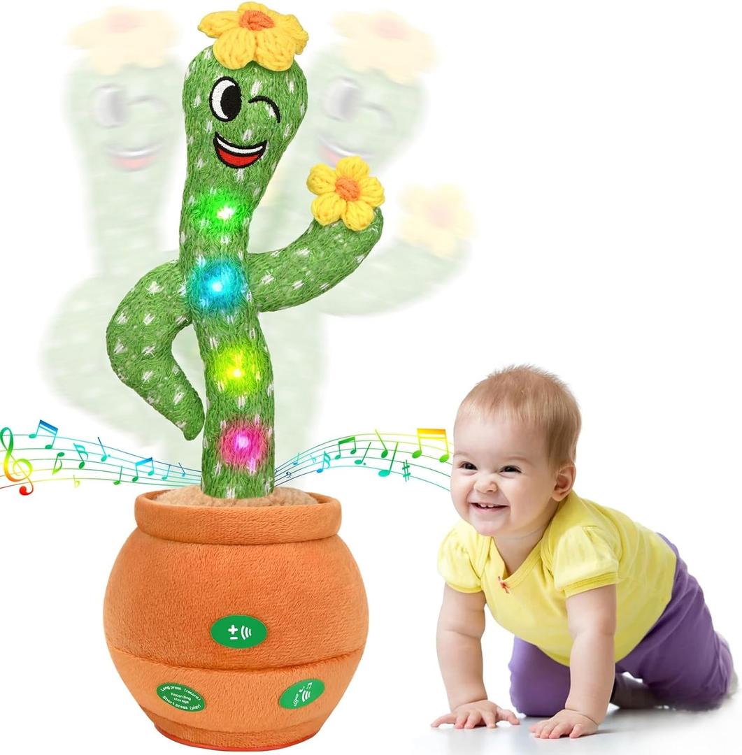 Baby Toys, Singing Talking Cactus Toy for 3-6 Year Old Toddler Boys Girls, Mimicking Repeat What You Say, Plush Cactus with Light Up Music and Amusing Songs, Funny Gag Gifts for Kids
