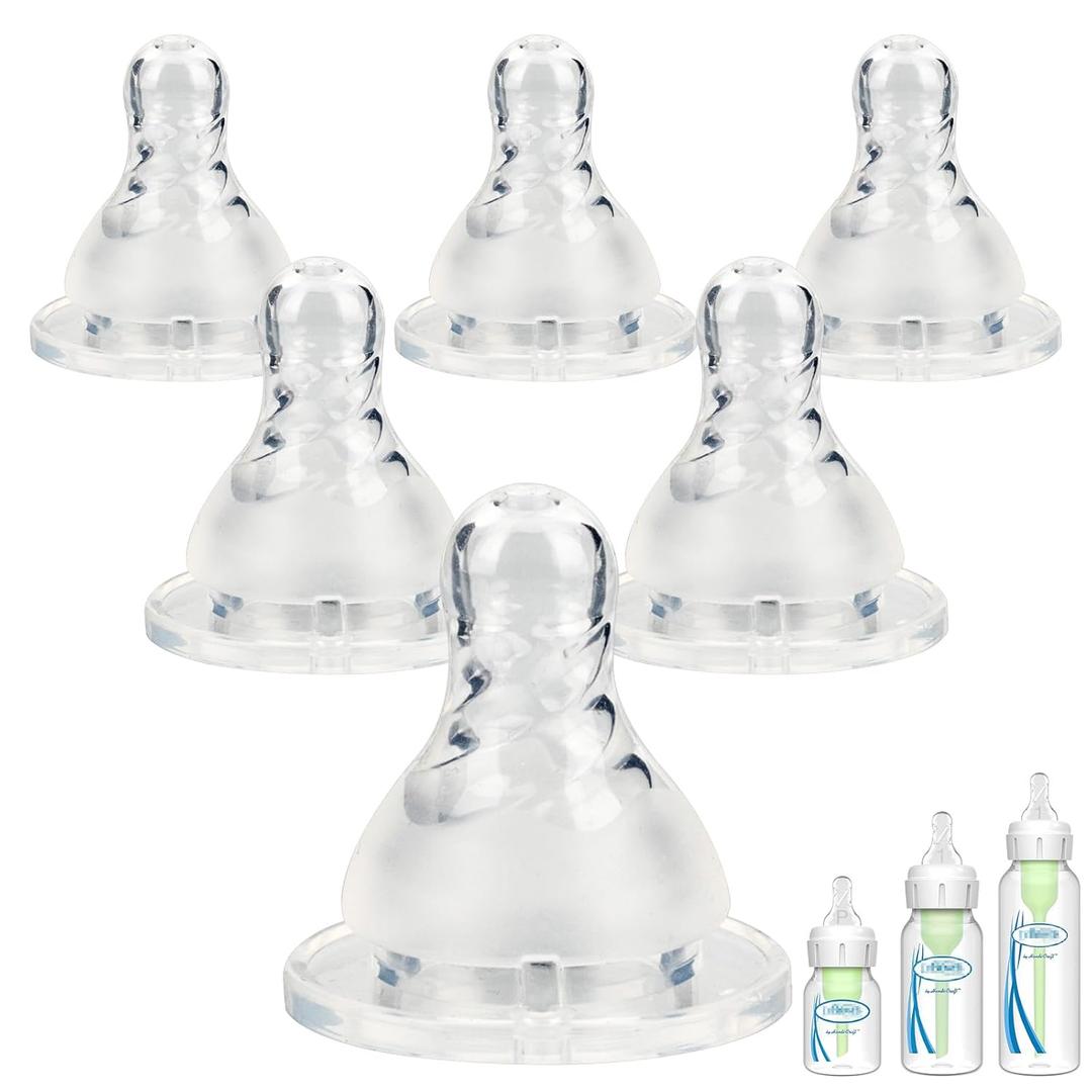 Silicone Nipple for Dr. Brown's Narrow Baby Bottle & Glass Bottles, Level 1 Nipples, Slow Flow, 1m+, 6 Count