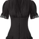 Scarlet Darkness Womens Work Tops Dressy Casual 2025 Elegant Short Puff Sleeve Victorian Peasant Blouses (Small, Black)