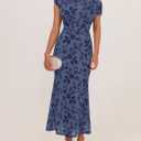 ZESICA Women's Off Shoulder Floral Formal Cocktail Wedding Guest Long Dress (Blue, M)