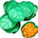 12 Pieces Palm Leaf Plates Hawaii Style Snack Tray Reusable Cookies Candy Dip Palm Leaf Serving Platter Green Plastic Food Tray Luau Party Plates for Jungle Safari Tropical Birthday Supplies