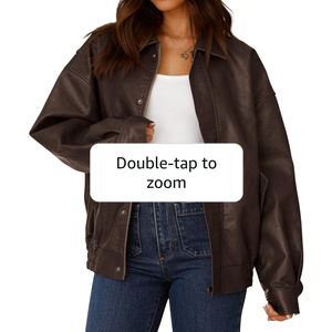 PRETTYGARDEN Women's Faux Leather Motorcycle Jacket Trendy Fall Spring Clothes Oversized Zip Up Winter Coat Outerwear S