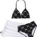 Verdusa Girl's 3 Piece Cute Bow Bikini Set Halter Triangle High Waisted Bathing Suit with Cover Up (Black, 11 Years)
