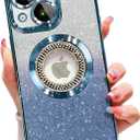 Misscase for iPhone 15 Magnetic Case Compatible with MagSafe,Full Protection Slim Shockproof Anti-Scratch Glitter Case with Camera Lens Protector Logo View Dust-Proof Net for Women Blue